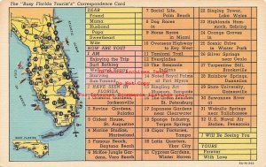 Curt Teich Linen Map Postcard, Busy Florida Tourist's Correspondence Card