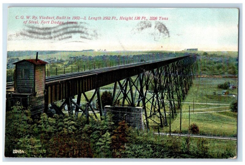 1908 C.G.W. Railway Viaduct Fort Dodge Iowa IA Antique Posted Postcard