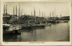 malay malaysia, PENANG, Business Sea Front (1920s) RPPC Postcard