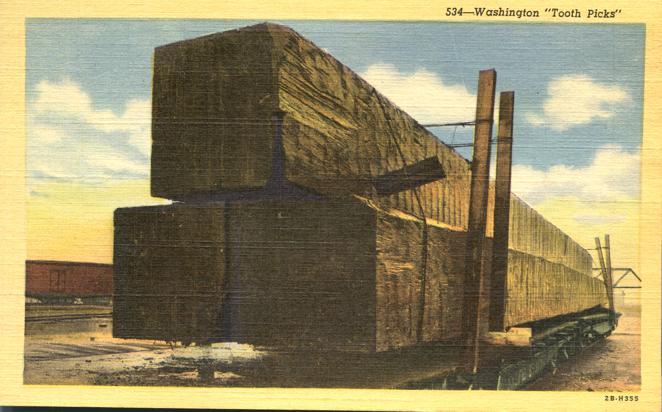 Tooth Picks of Washington - Giant Timbers on Rail Car - Linen