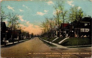 Postcard KS Kansas City North Tremont Avenue from Parallel Avenue 1911 S86