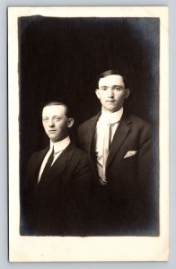 RPPC Two Men in Suits & Ties with Slick Hair AZO 1904-1918 ANTIQUE Postcard 1313