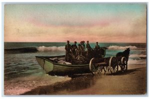 1940 Cape Cod Boat Fishing Fishermen Massachusetts Hand Colored Vintage Postcard