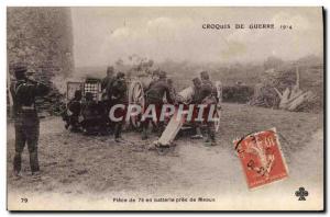 Postcard Old Army Piece 75 in Meaux near Battery