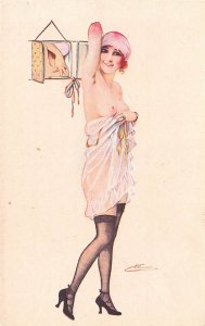 Dans Le demi-monde  Beautiful Woman Artist Signed  Postcard