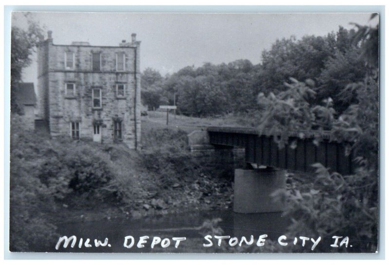 c1960's MILW Stone City Iowa IA Railroad Train Depot Station RPPC Photo Postcard