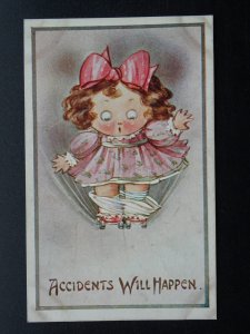 Children/Kute Kiddies ROLLER SKATING (7) BLOOMERS: ACCIDENT WILL HAPPEN c1910 PC