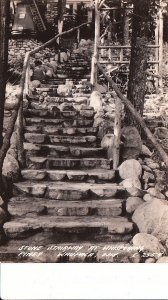 Postcard RPPC Stone Stairway at Whispering Pines Waupaca WI