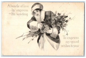 1913 Valentine Pretty Woman Berries Bundle Of Love New York NY Antique Postcard