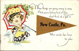Pennsylvania New Castle Lady With Parasol 1919 Pennant Series