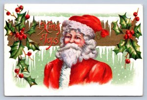 K10/ Santa Claus Christmas Postcard c1910 Holly Snow Icicles 344
