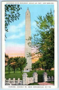 c1940 Hopkinsville Kentucky Postcard Jefferson Davis Monument Fairview Highway