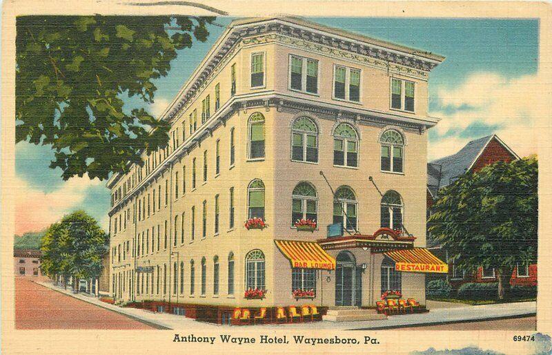 Anthony Wayne Hotel Roadside Waynesboro Pennsylvania 1943 Postcard Tichnor 5173