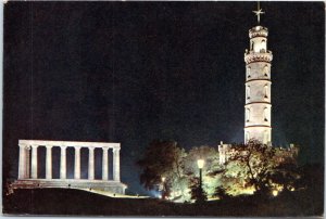 postcard Scotland - Edinburgh by Night - unfinished replica of the Parthenon