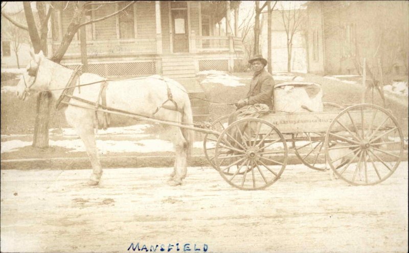 Black Americana Man Horse Wagon GARBAGE? RF Kenney Mansfield RPPC c1910