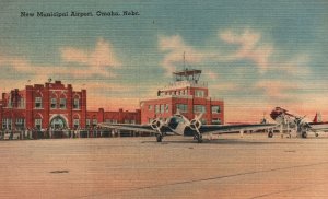 Vintage Postcard 1930's New Municipal Airport Omaha Nebraska Airplanes Aircrafts