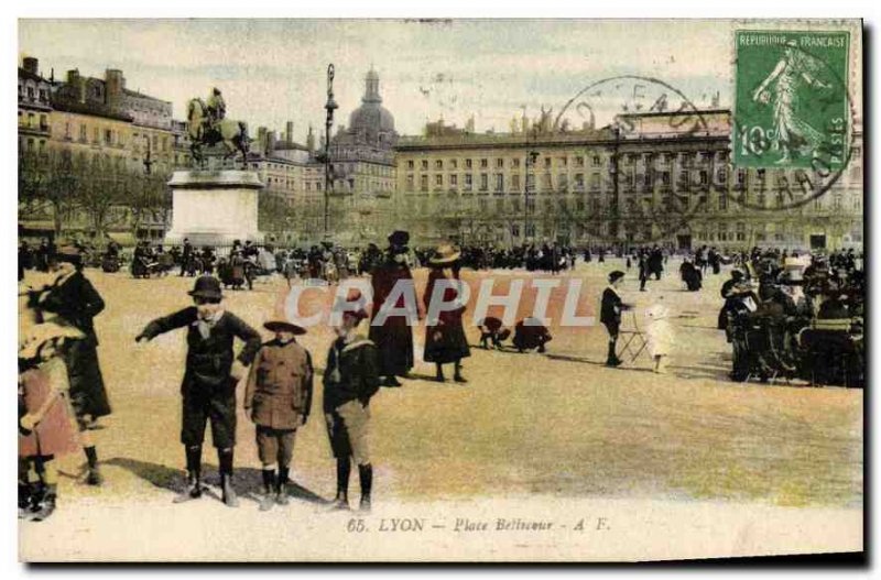 Postcard Old Lyon Place Bellecour Children