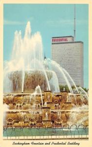 Chicago Illinois~Buckingham Fountain & Prudential Building~1950s Postcard