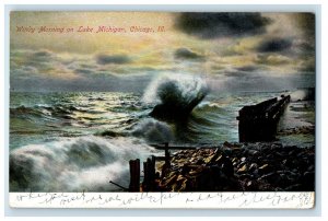 Chicago Illinois IL, Windy Morning At Lake Michigan Posted Antique Postcard