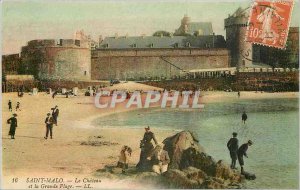 Old Postcard Saint Malo Le Chateau and Great Beach