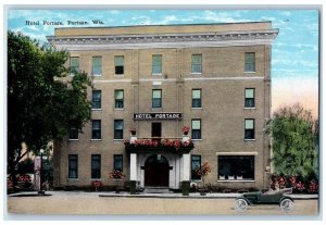 c1910 Hotel Portage Exterior Building Classic Car Portage Wisconsin WI Postcard 