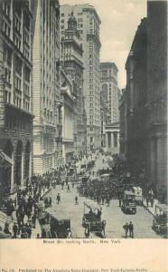 American News Board Street C-1905 Looking North NEW YORK undivided postcard 3005