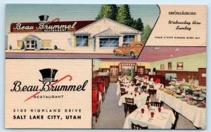 SALT LAKE CITY, Utah UT ~ BEAU BRUMMEL RESTAURANT c1940s Linen  Postcard