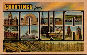 Iowa Greetings From Large Letter Linen 1949 Curteich