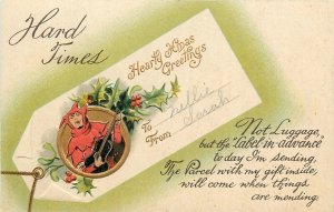 Postcard C-1910 New Year greeting parcel label saying BB London Series 24-6151