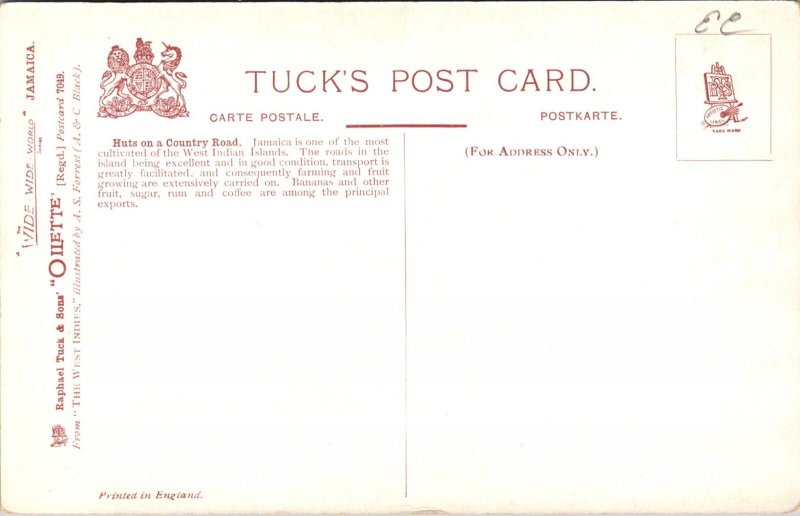 Huts on a Country Road, Jamaica Tucks 7049 Vintage Postcard J45