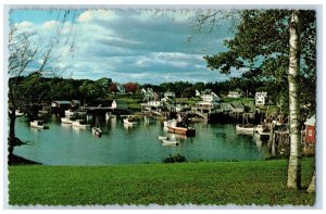 1978 New Harbor Lake Sailboat Fishing Boat Dock Place Houses Maine ME Postcard