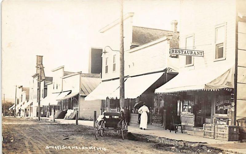 Cadott WI Dirt Street Business District Restaurant Horse & Wagon RPPC Postcard