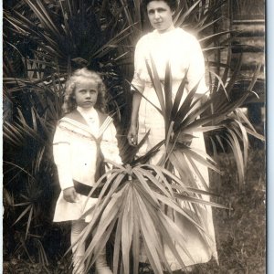 c1910s Cute Glowing in White Mother Child RPPC Girl Sailor Dress Real Photo A159