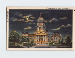 Postcard State Capitol at Night, Springfield, Illinois