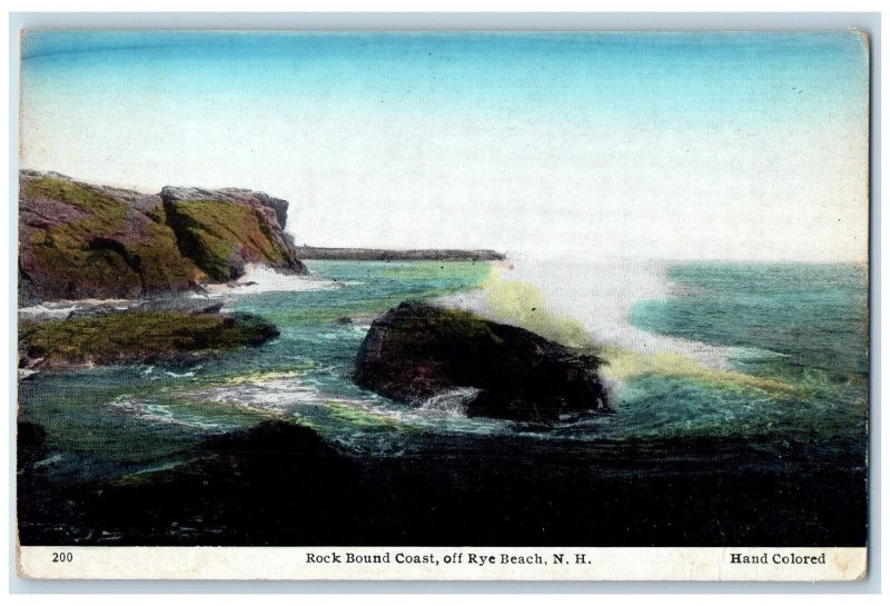 c1950 Rock Bound Coast Off View Waves Hills Rye Beach New Hampshire NH Postcard