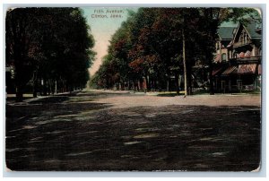 Clinton Iowa IA Postcard Fifth Avenue Residence Section Trees Scene1909 Antique