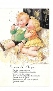 Mauzan French Artist Signed Children Speak to me of Love Parlez D'Amour Postcard