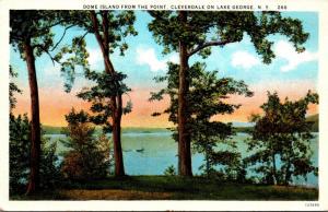 New York Lake George Cleverdale Dome Island From The Point Curteich