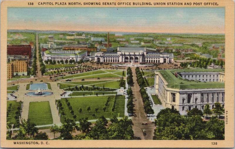 Capitol Plaza North Union Station Post Office Washington DC Linen Postcard D61