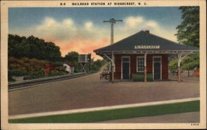 RIDGECREST NC Railroad Train Station Depot Old Linen Postcard