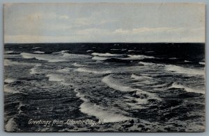 Postcard Atlantic City NJ c1908 Greetings From Atlantic City Ocean Waves