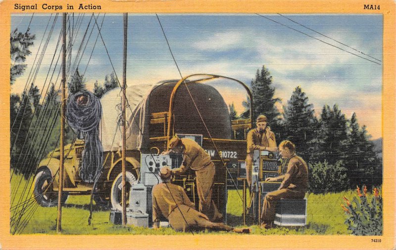 Radio Signal Corps in Action US Army WWII era postcard