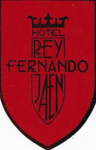 Spain Jaen Hotel Rey Fermando Vintage Luggage Label sk2784