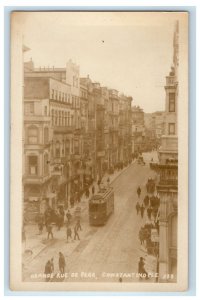 c1920's Grande Rue De Pera Trolley Constantinople RPPC Photo Vintage Postcard 