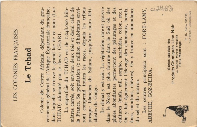 PC CARTE MAP PLAN COLONIE CHAD, TCHAD (a27634)