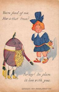 Greetings Fantasy Plum Man Comic Antique Postcard J75390