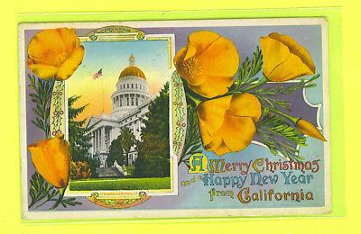 CALIFORNIA STATE CAPITAL POSTCARD   AS A  MERRY XMASS