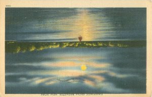 Greetings from Brewster, New York Night Scene on the Water Linen Postmarked 1945