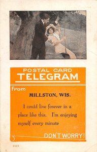 F90/ Millston Wisconsin Postcard 1917 Greetings Don't Worry Couple