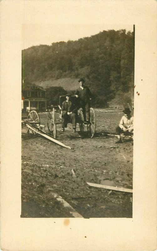 Vintage Postcard RPPC Men At Wagon